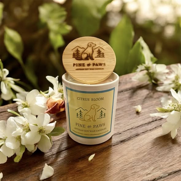 Citrus Bloom soy wax candle by Pine and Paws Candles
