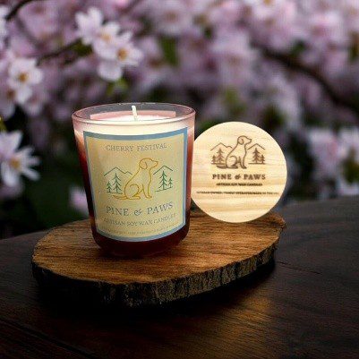 Cherry Festival soy wax candle by Pine and Paws Candles